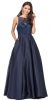 A-line Beaded Bodice Puffy Skirt Long Prom Dress. in Navy